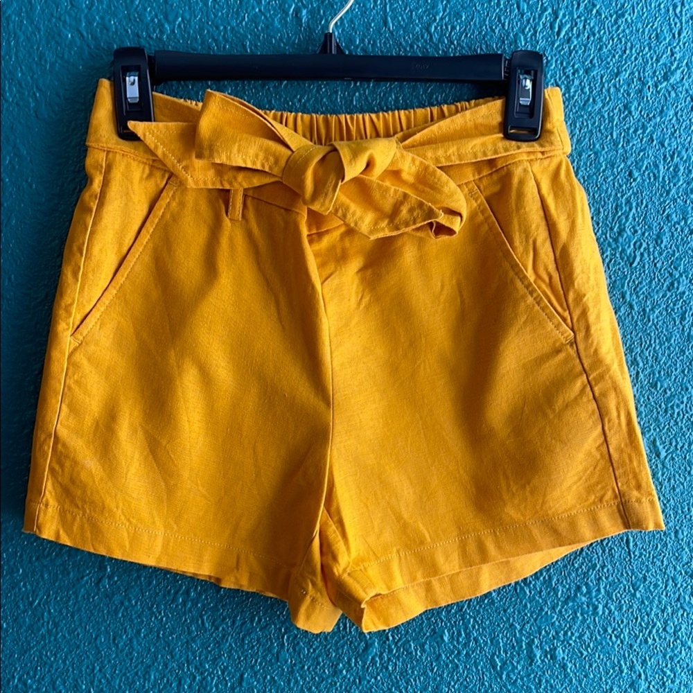J. Crew High Waist Mustard Tie Shorts